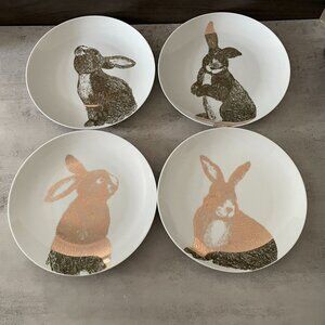 Pier 1 Gold Metallic Rabbit Set of 4 Easter Spring 8" Porcelain Salad Plates
